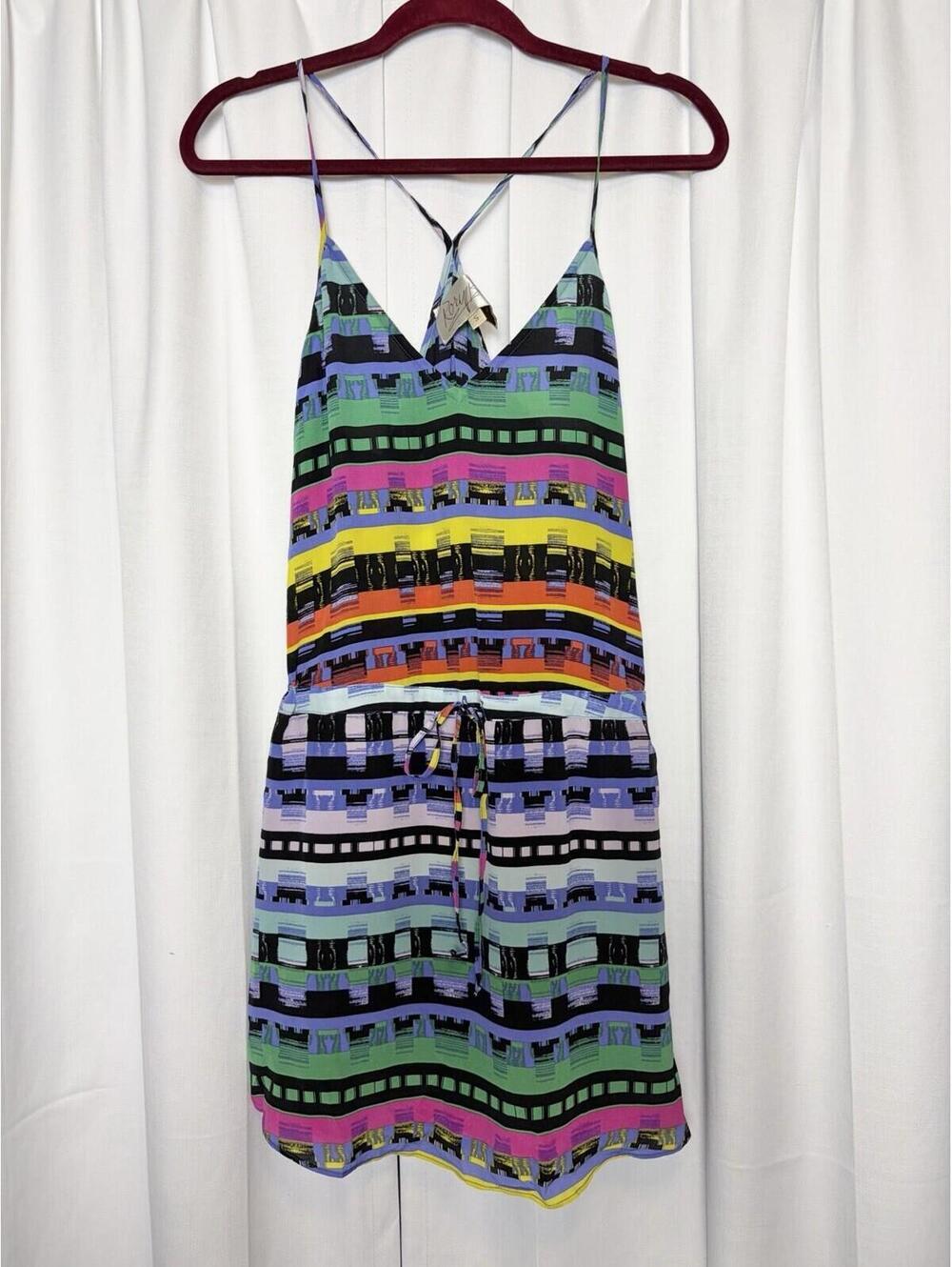Rory Beca Geometric Stripe Racerback Silk Drawstring Mini Dress Size Small. $298